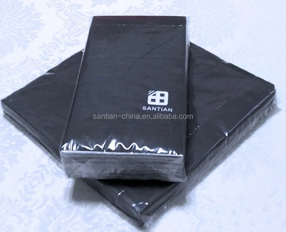 Custom Logo Printed Black Beverage Napkins 2-3 Ply Folded Serviettes in Pack or Bag