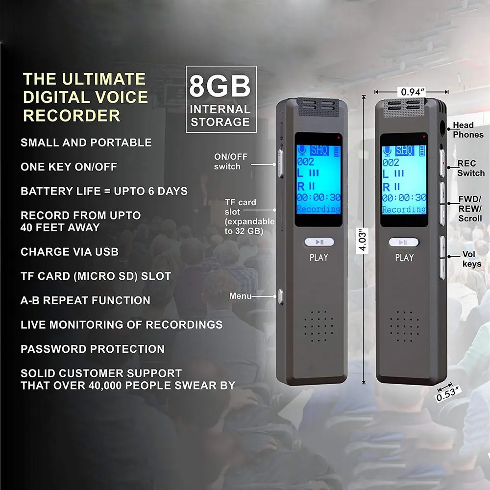 Portable Ultra Sensitive Microphone 21 Languages Support TF Card Mini Digital Voice Activated Recorder