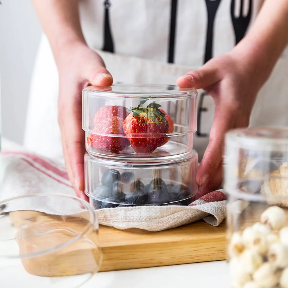 flat transparent grape lemon kitchen child resistant glass jar with lid