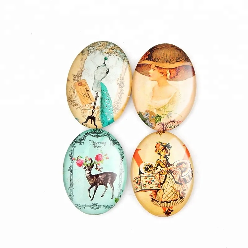 30*40mm Custom Whiteboard Oval Beauty Girls Eiffel Tower Pattern Crystal Glass Souvenir Fridge Magnet For Souvenir