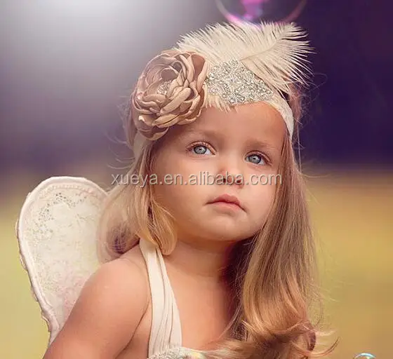 
Well made high quality rhinestone baby girls feather headband 