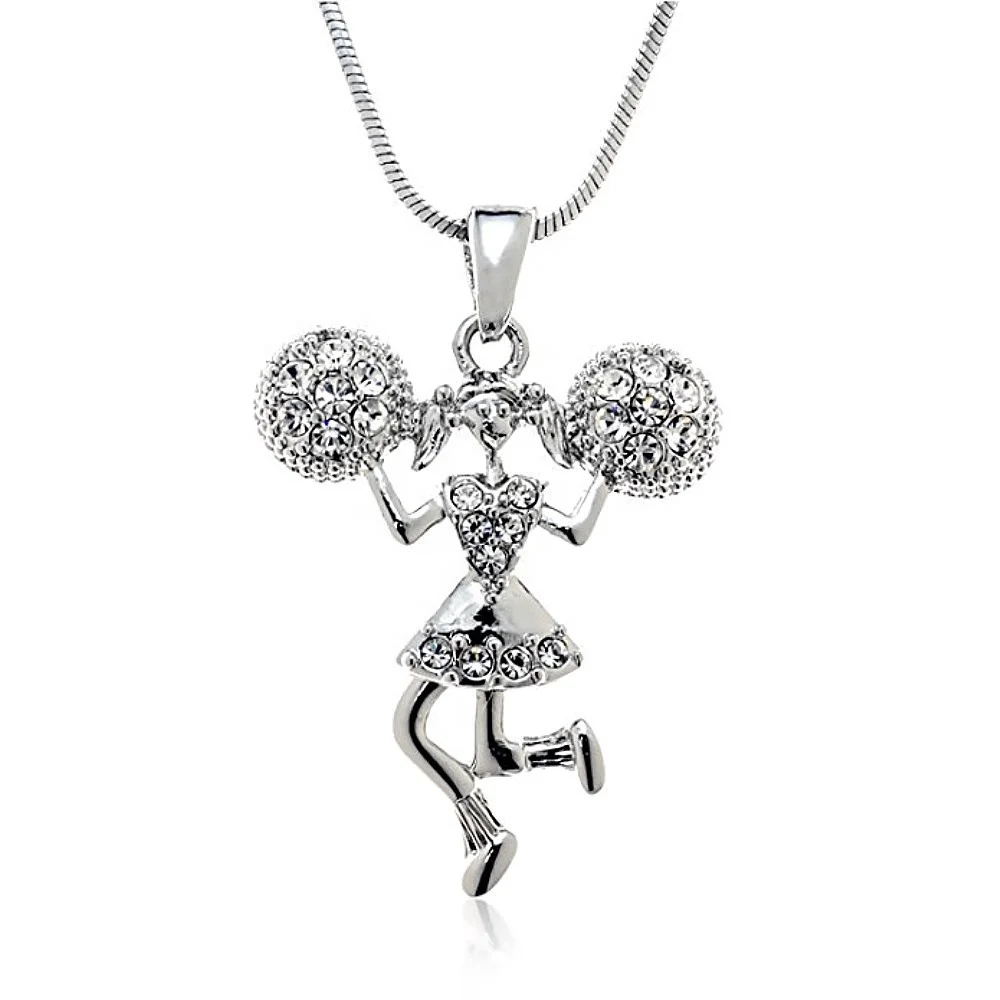 Metal Inlaid Cheerleader Pom Majorette Dance Pendant Necklace In Snake Chain For Cheering Girl Women Souvenir Gift Jewelry
