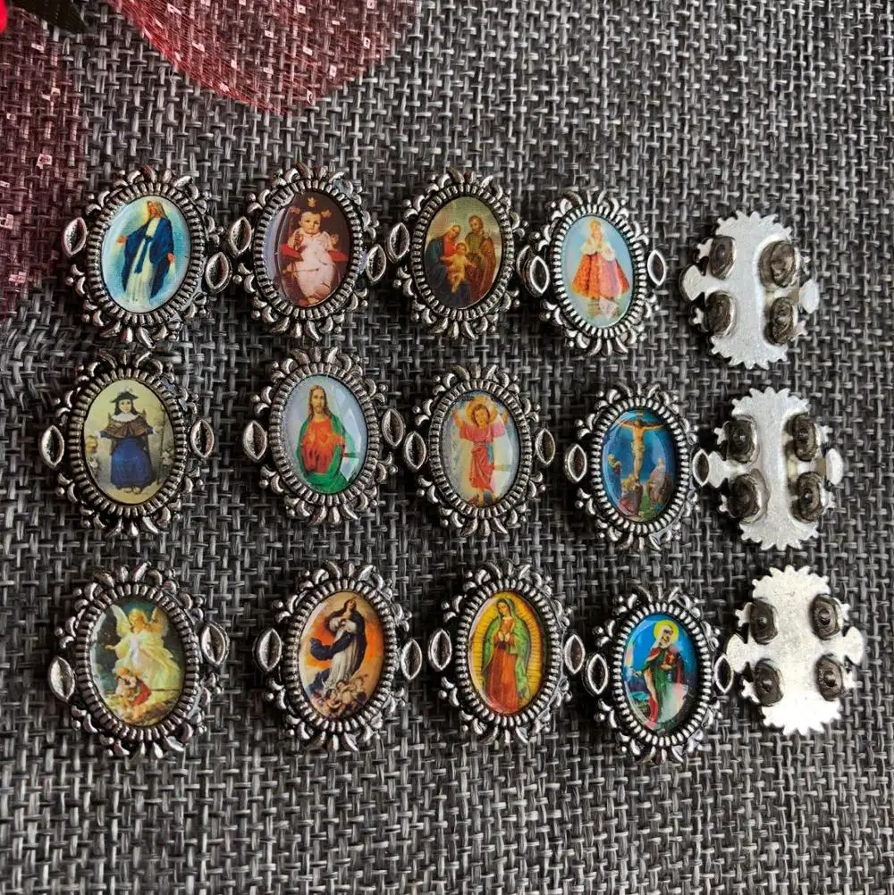 antique silver plating Assorted twelve images alloy panel for saint bracelet catholic bracelet part