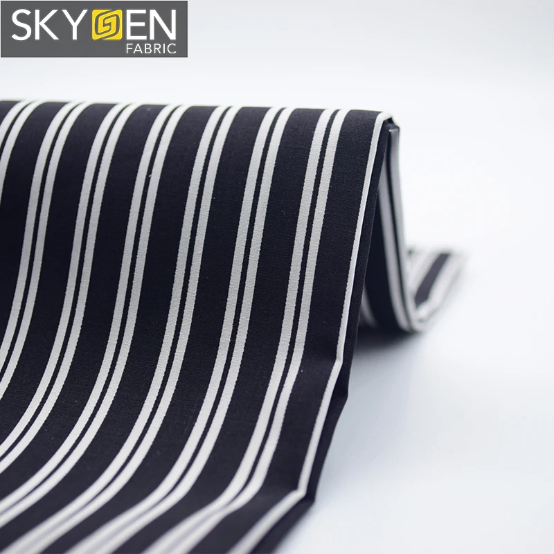 Skygen factory price custom 100 cotton woven poplin black and white stripe fabric