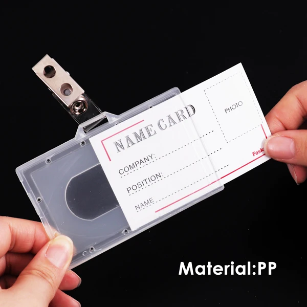 Foska Popular Clear Hard Plastic Id Badge holder PP Transparent Name Tag Badge Holder with metal Clips