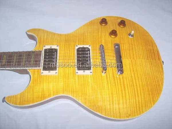 Musoo brand electric guitar LP guitar with flamed maple top in Yellow Color (SLP5020)