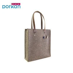 Wholesale Custom Logo Puff Printed Felt Shopping Tote Bags with Leather Handle Customized Size 1c by Puff Print
