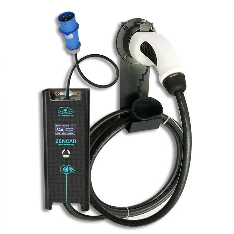 
Миниатюрное регулируемое зарядное устройство evse с разъемом iec 250, тип 2, Zencar 32A 62196 V 7.5KW, синяя cee 