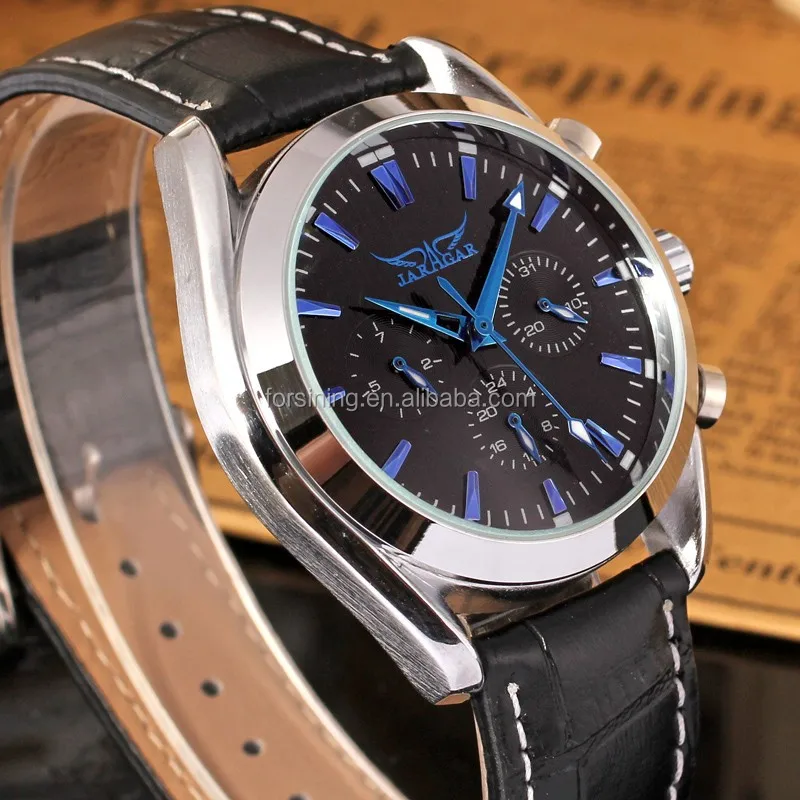 Jargar new products blue dial index own brand automatical watch genuine leather Wrist watches gift items