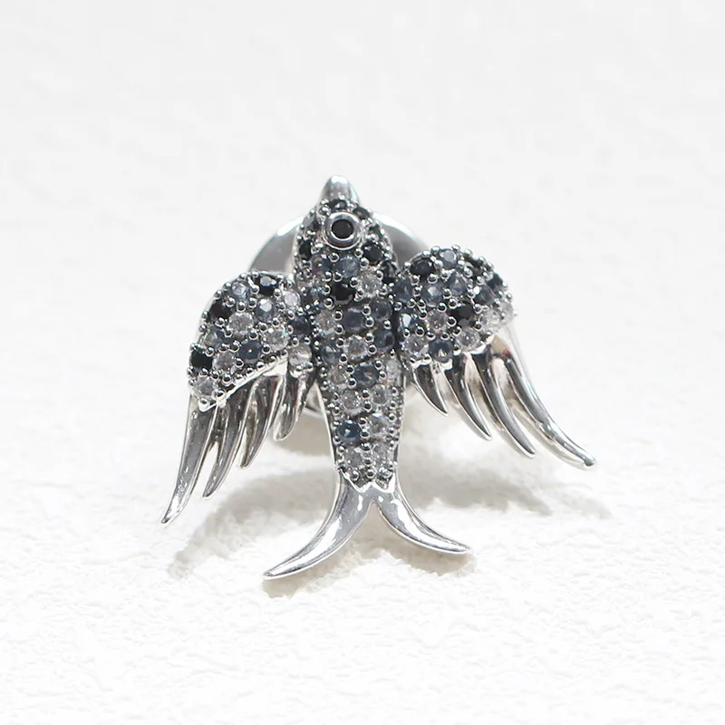 
High Quality Brass Setting CZ Small Swallow Bird Lapel Brooch Pin 