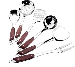 Deluxe design stainless steel kitchenware with wood handle, wooden handle kitchen utensils
