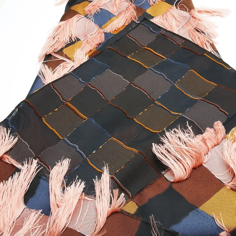 Фабричная цена, оптовая продажа, ткань с кисточками, 100% полиэфирная ткань, цветной клетчатый узор