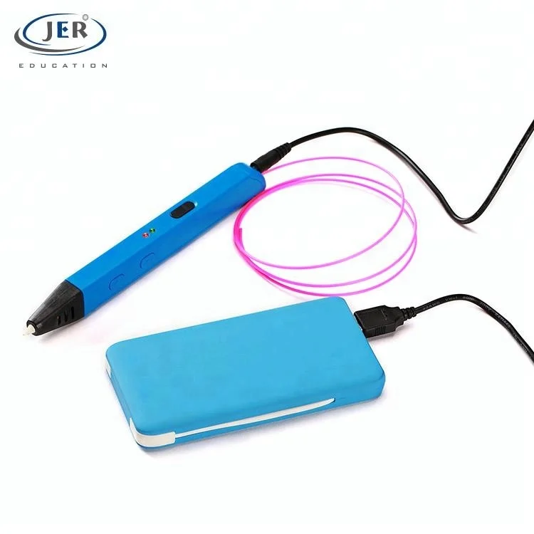 Jer Doodle Digital 3D Pen Innocuity Cheap Plastic Promotional for Kids Education Office & School Pen Power Bank , DC Adapter