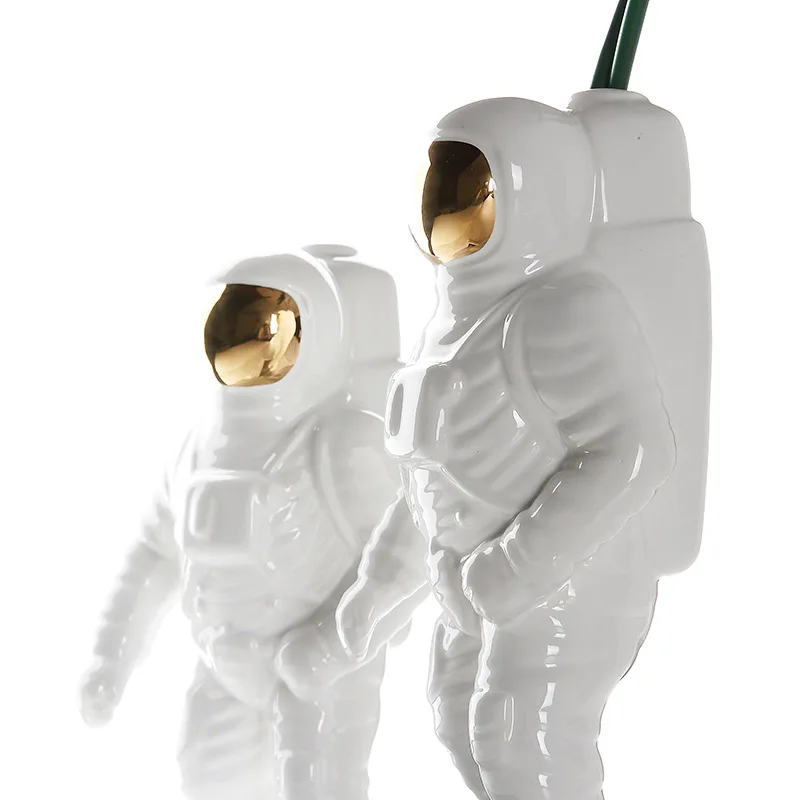 unique design white and gold ceramic flower astronaut  vase for home decor