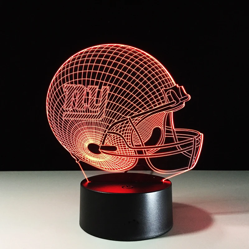 NY New York Giants Team Logo 3D Lights Football Helmet Table Desk Lamp Colorful Acrylic USB LED Night Light Child Christmas Gift