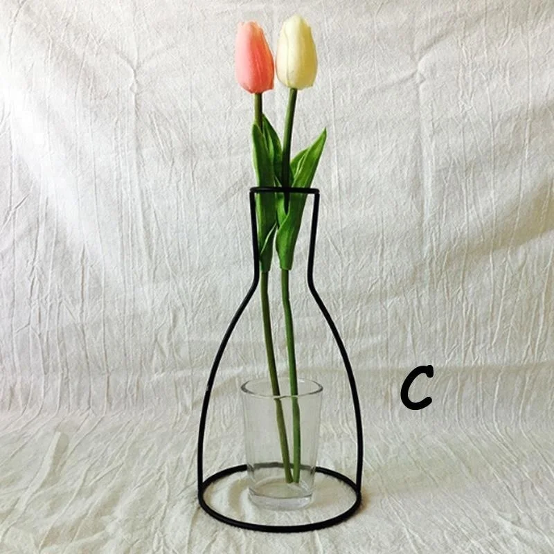 Оптовая продажа, черная железная проволока, металлическая ваза для цветов OXGIFT, без стеклянной чашки
