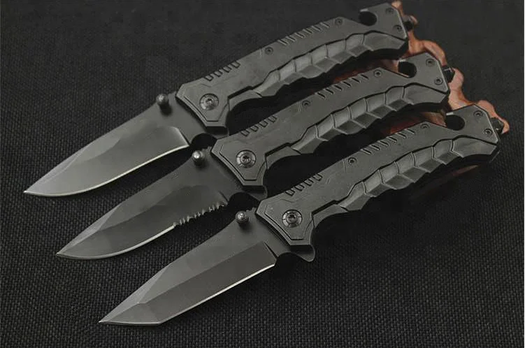 Stainless steel 3 kinds pocket folding knife with serrated blade