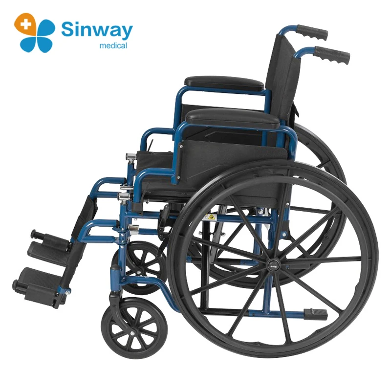 China Supplier Hospital Steel Blue Streak Wheelchair with Flip Back Desk Arms
