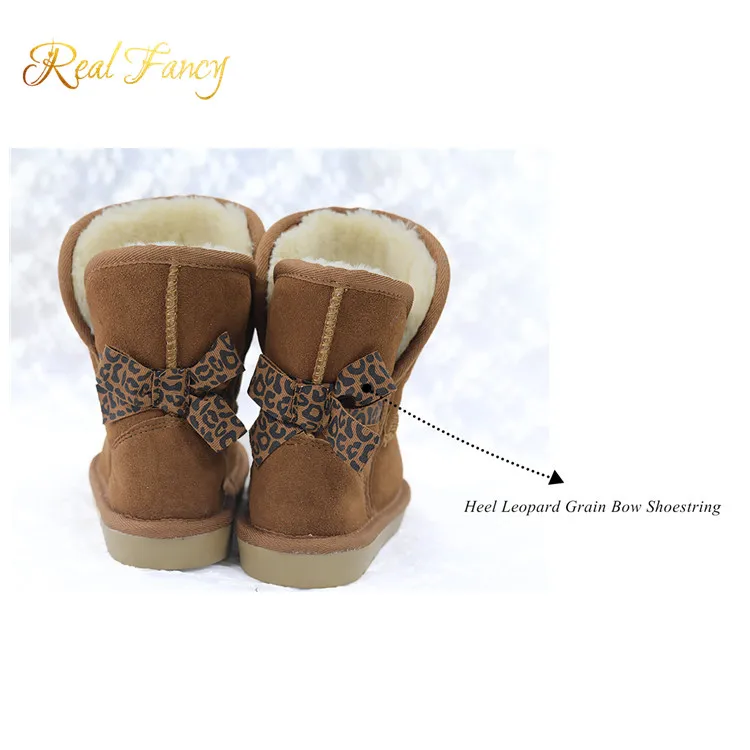 Warm fashion cow suede kids winter ankle snow boots for children