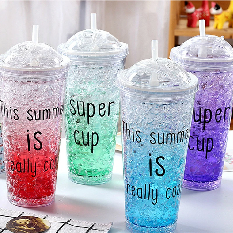 Custom Printing Juice Tumbler with Straw Double Wall Bpa Free Plastic 17oz Travel Mugs Stainless Steel Personality Metal Stocked