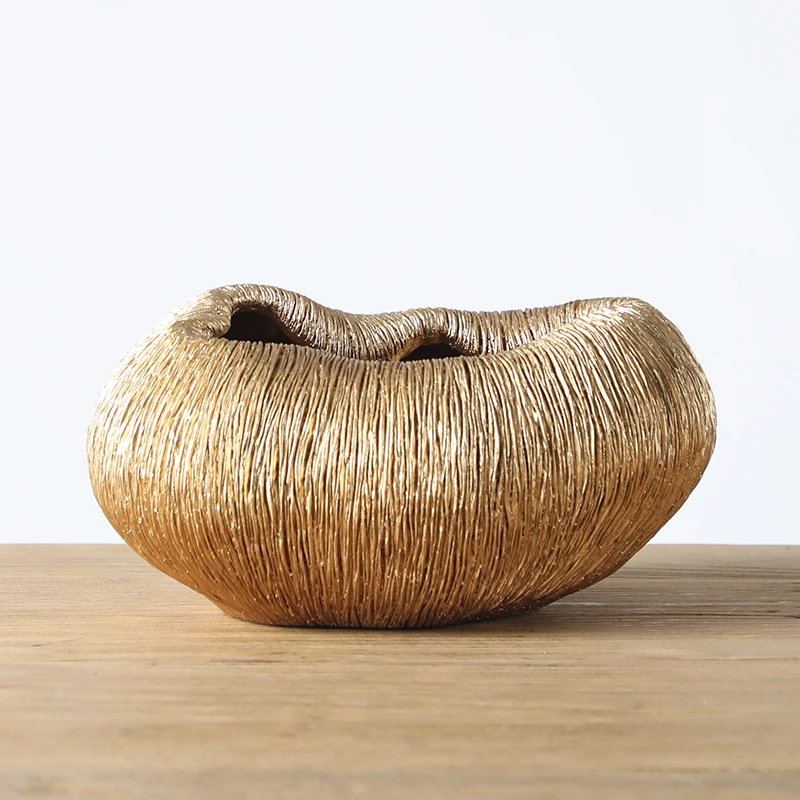 Factory Price OEM Gold Resin Artificial Flower Pot For Home Decoration
