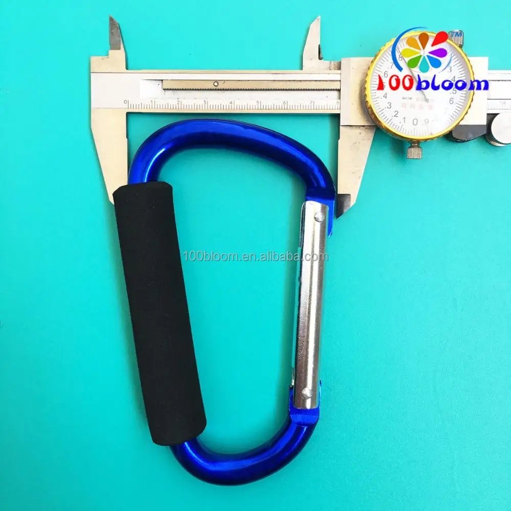 
Factory sell 14cm large aluminum carabiner hook mommy stroller hook with sponge handle 
