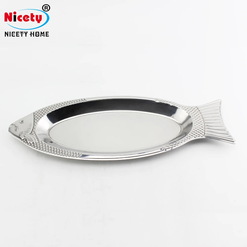 Nicety wholesale hotel restaurant dinnerware silver stainless steel fish shaped dishes fish plate