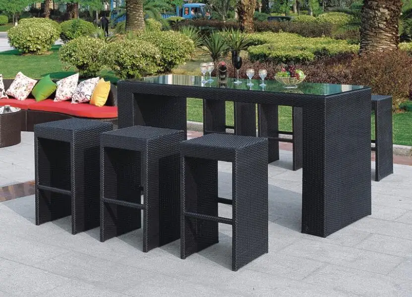 Popular Outdoor Furniture Garden bar Sets Poly Rattan Wicker Chairs