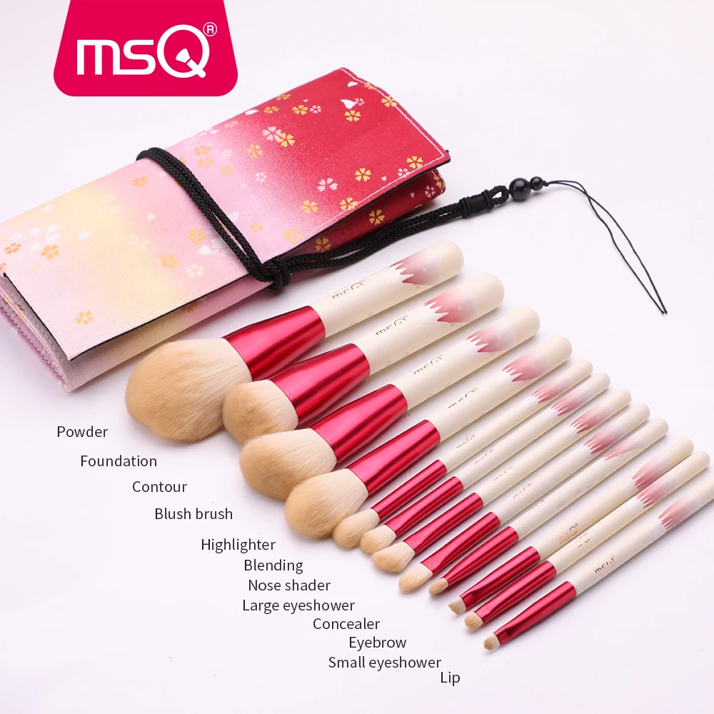 MSQ PINK LADES 12PCS rich hair  hair smooth touch contour foundation eyebrow blending brush set high quality makeup brushes