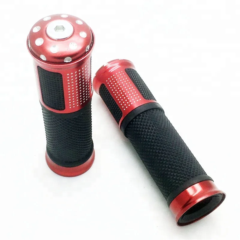 Motorcycle Handlebar Grips 7/8 22mm Black Red Anodised Bar End Weights Motorbike