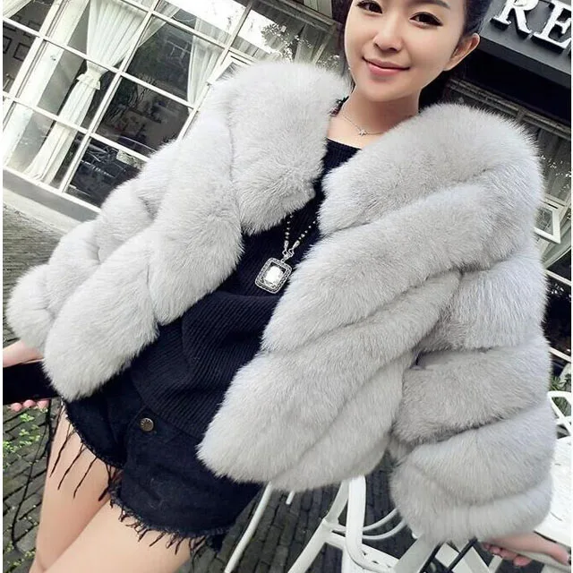 Wholesaler Rabbit short Fur Trench Coat &jacket V-neck Solid Colored black blue 3xl wholesaler
