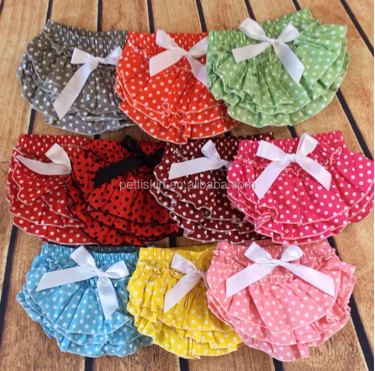 
Latest Girl Design Multicolor Ruffles Diaper Covers Cotton Dot Design Baby Girl Bloomers with Bow 