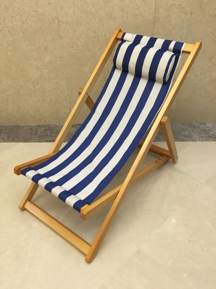Stripe Wooden Foldable Beach Sling Chair
