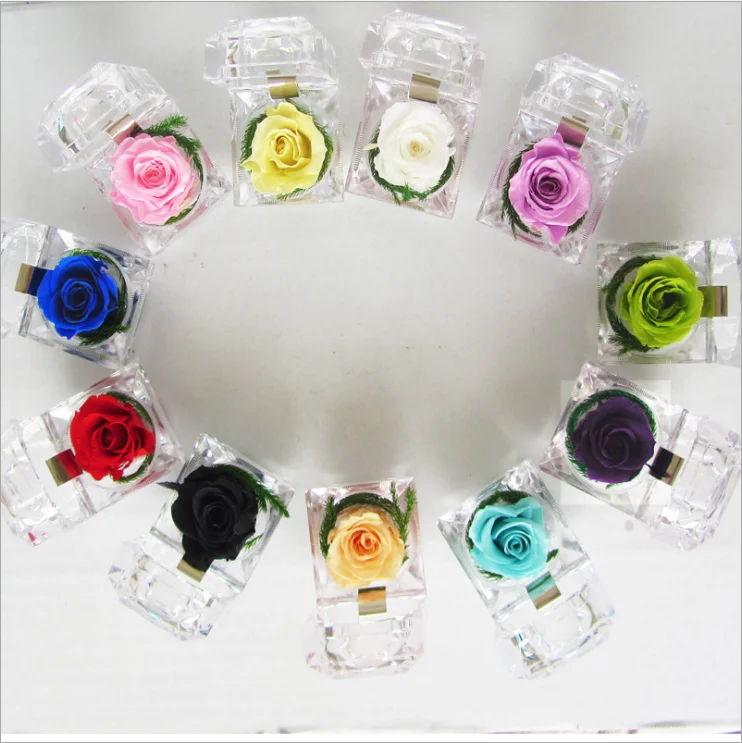 Cheap Price Mini Gifts Acrylic ring Boxes Preserved Roses