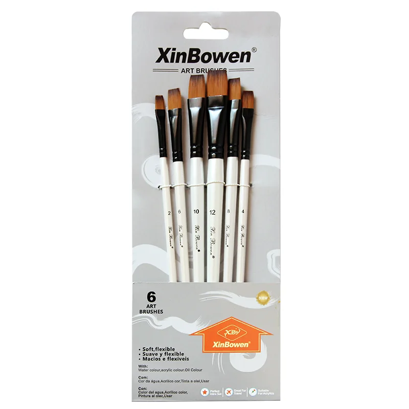 Advertising Flat Peak Brush Six-piece Set Pearl White Art Paint Brush