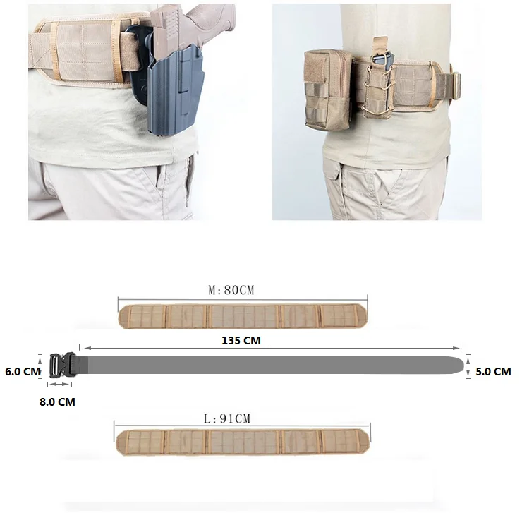 Hunting Shooting Tactical Gear 1000D High Density Nylon Padded Combat Waist Molle Belts with Quick release metal buckle