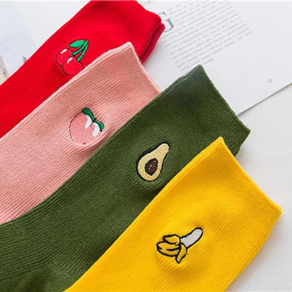 
 AJ 19146 оптовая продажа для девочек, забавные носки из чесаного хлопка с вышивкой фруктов, Новинка  
