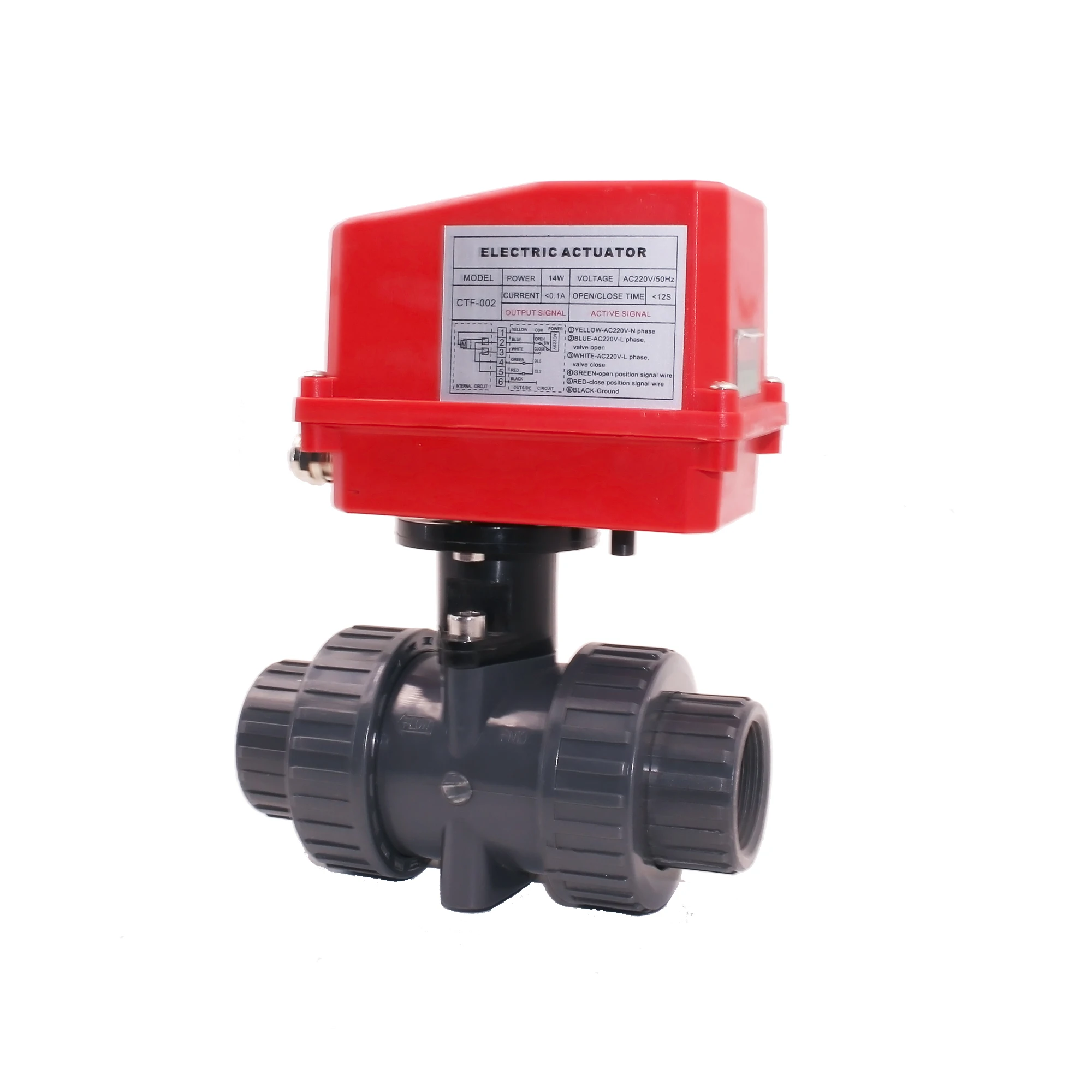 TF DN100 4 inch 12V DC 2 Way Waterproof Double Union UPVC PVC 100mm water Plastic Motorized Ball Valve with electric actuator