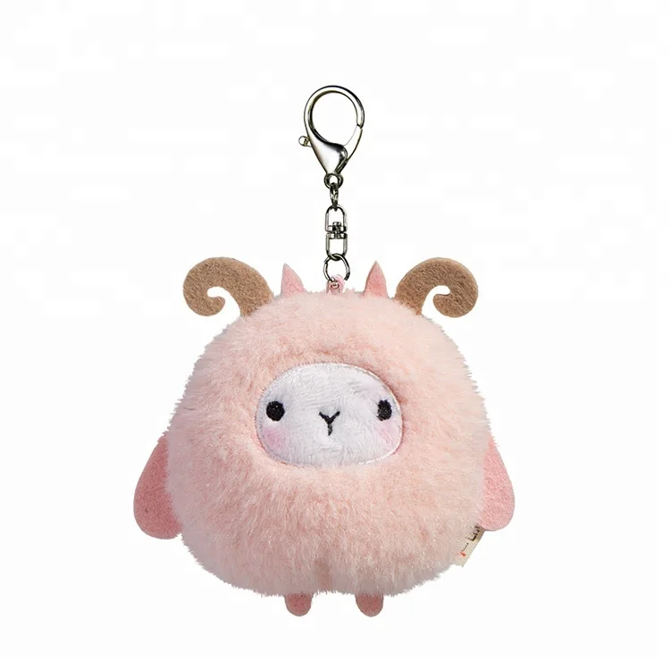 10cm cute round shape pink sheep keychain plush