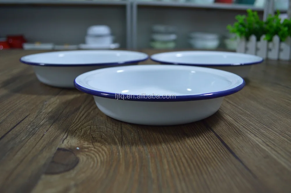 Metal Enamel Tableware Dinner Plate Cereal Plate Round Enamel Pie Dish