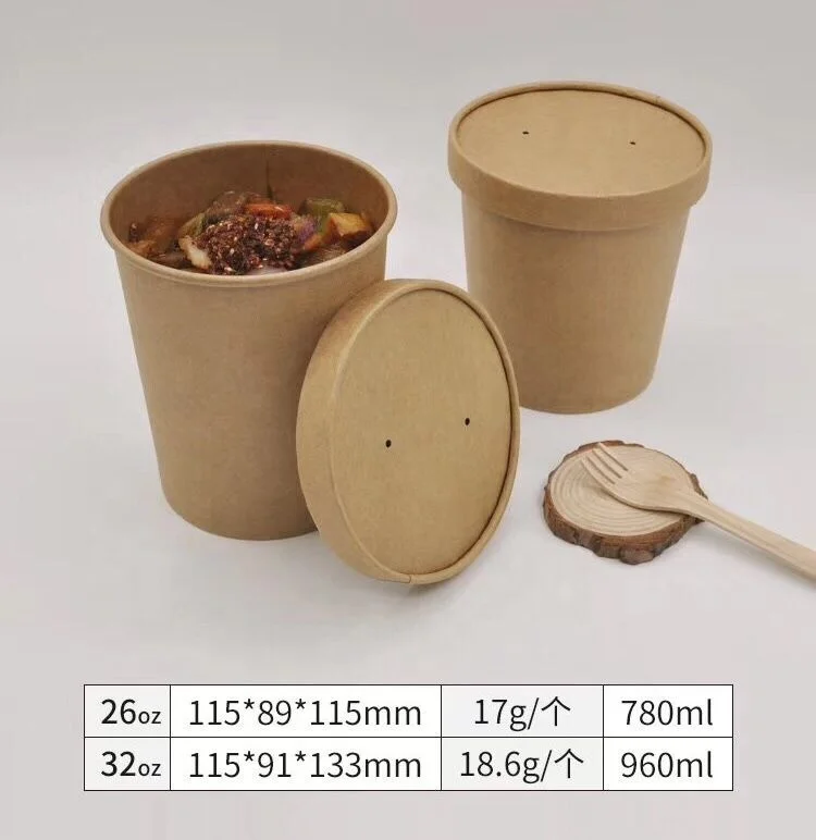 PLA Disposable Paper Salad Food Container krafe soup Bowl with lid