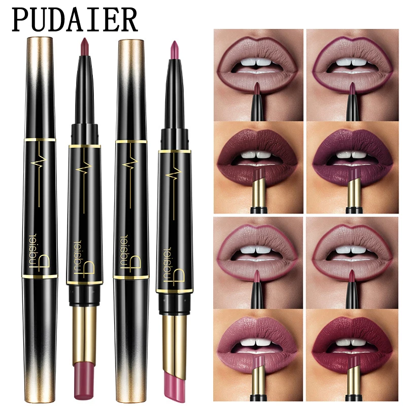 Pudaier Matte Lipstick Waterproof Double Sided Long Lasting Lipsticks Brand Lip Makeup Cosmetics Dark Red Lips Liner Pencil