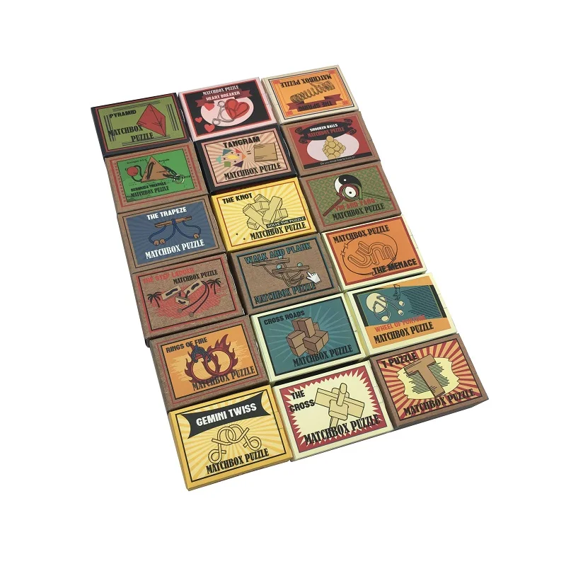 New promotion  educational toys mini wooden and metal brain teaser game  traditional match box  puzzle Pyramid