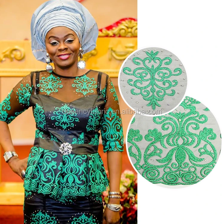 Queency Wholesale Dubai Bridal Lace African French Net Lace Fabric with Pretty Stones