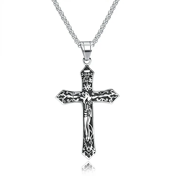 Marlary Stainless Steel Cross Pendant Link Chain Jesus Crucifix Necklace
