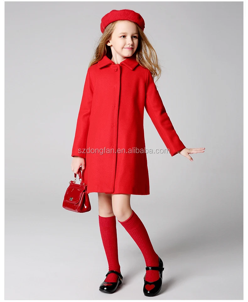 high quality Christmas childrens long coats girls boutique clothing kids winter woolen coat for wholesale