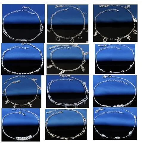 Silver Star Cross Heart Beadas Pendant Chain Anklet Bracelet Barefoot Anklets