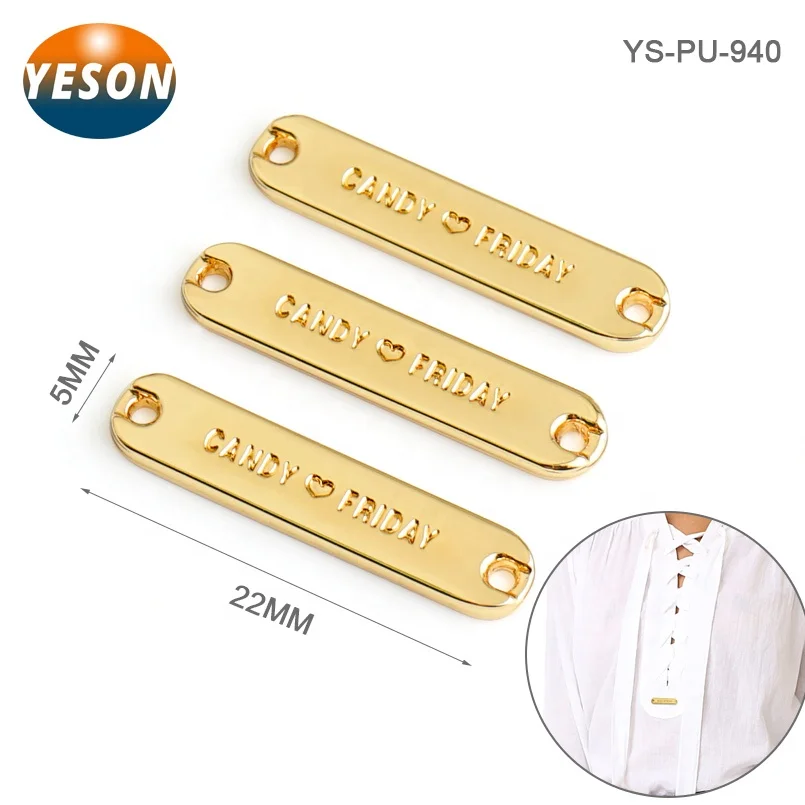 
High Polished Rose Gold Sewing Metal Clothing Logos Tags Label, Custom Two Holes Metal Label Logo Plate for Clothing Swimwear 