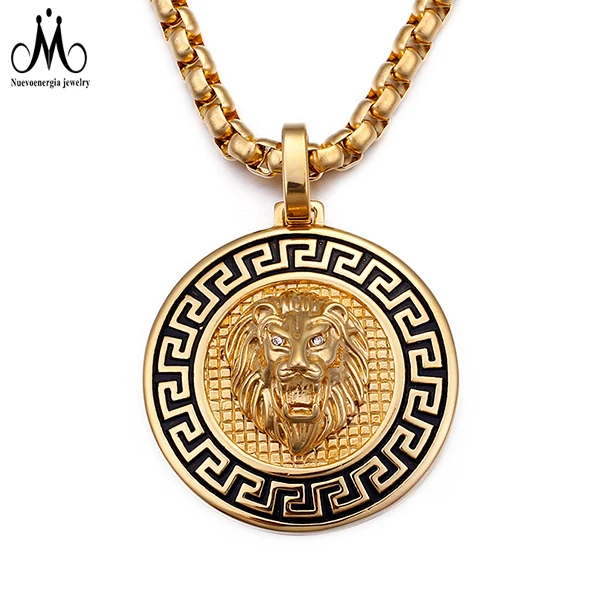 The Lion Heart CZ Round Pendant Men Necklace Accessories Jewelry