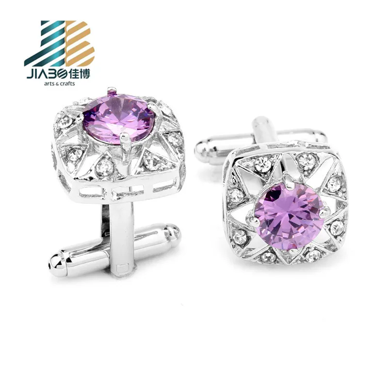 Personalized wedding square enamel purple crystal cufflinks & tie clips
